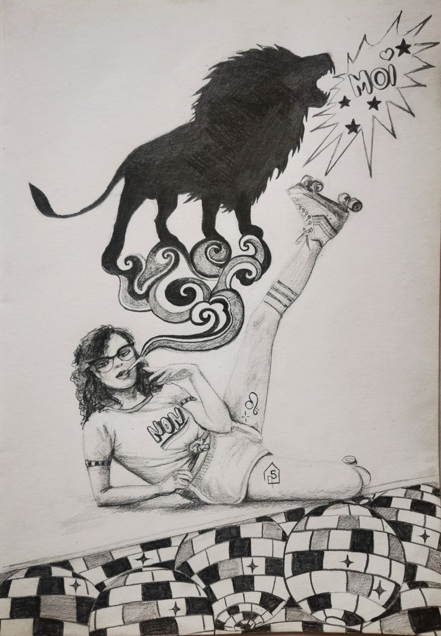 dessin crayon ado en roller et lion maison 5 astro