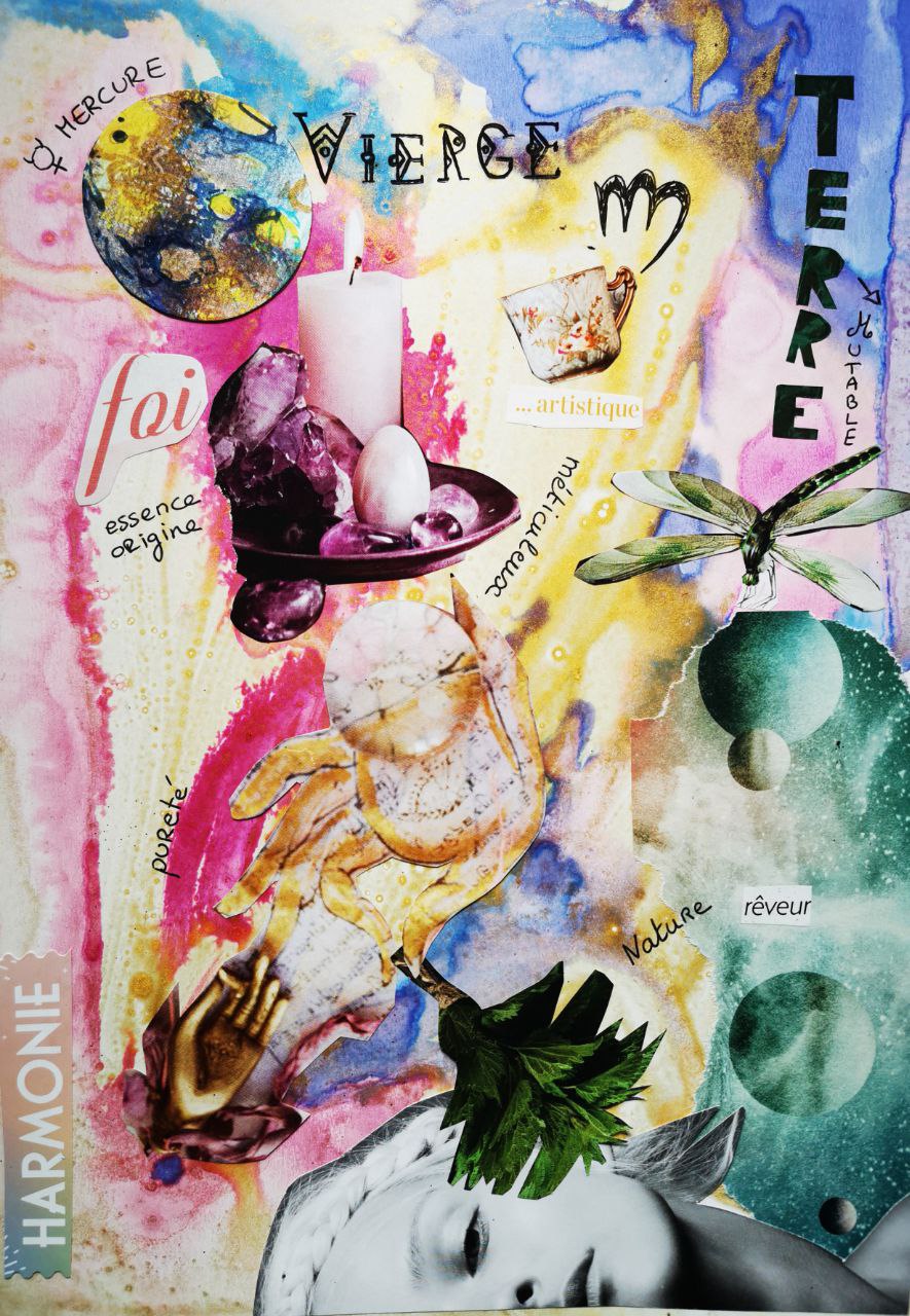encre et collage Signe astro vierge