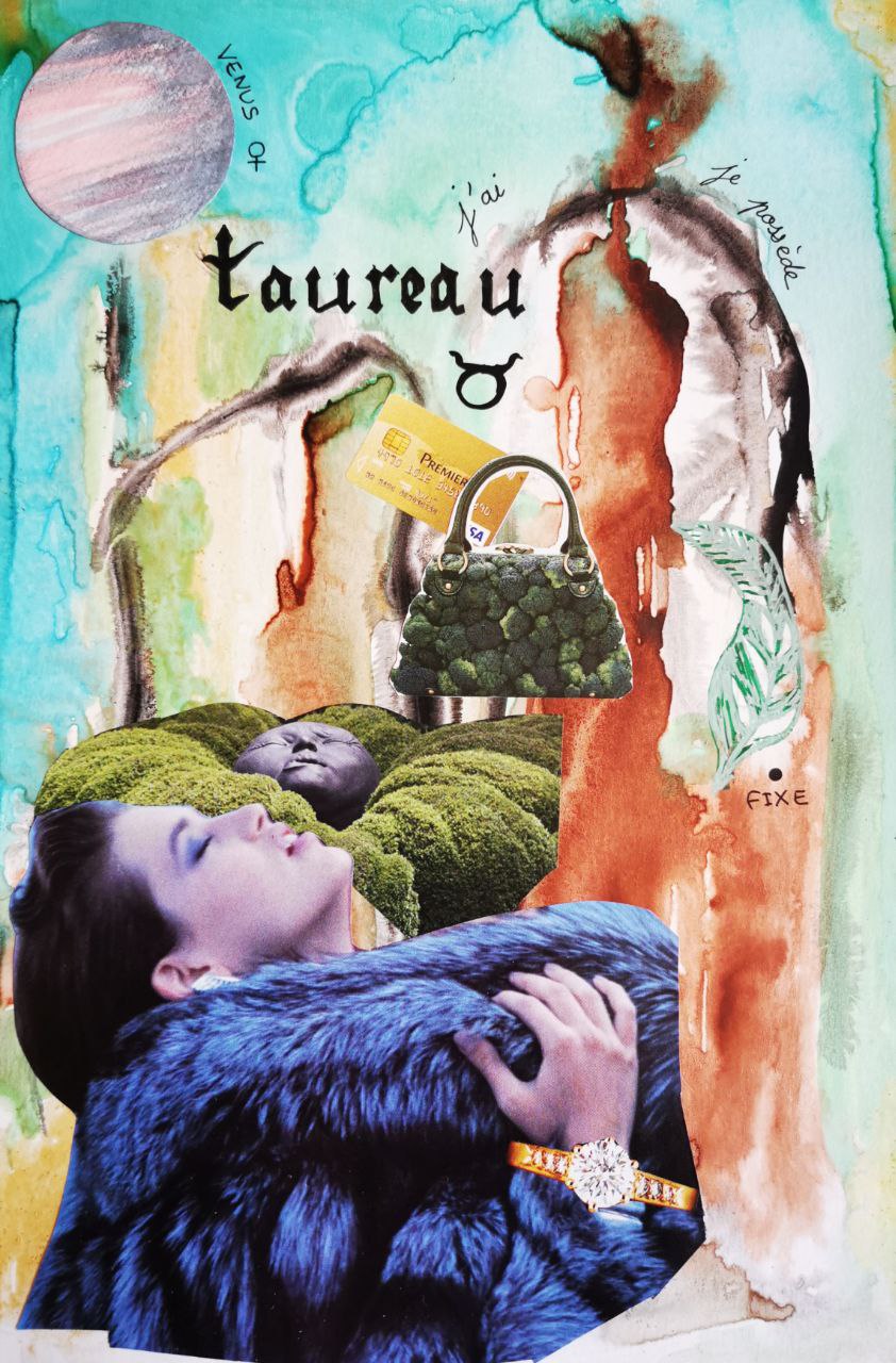 encre et collage signe astro taureau