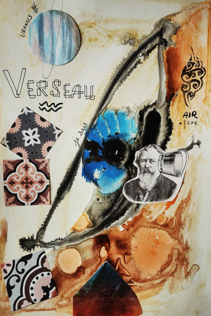 encre et collage signe astro verseau