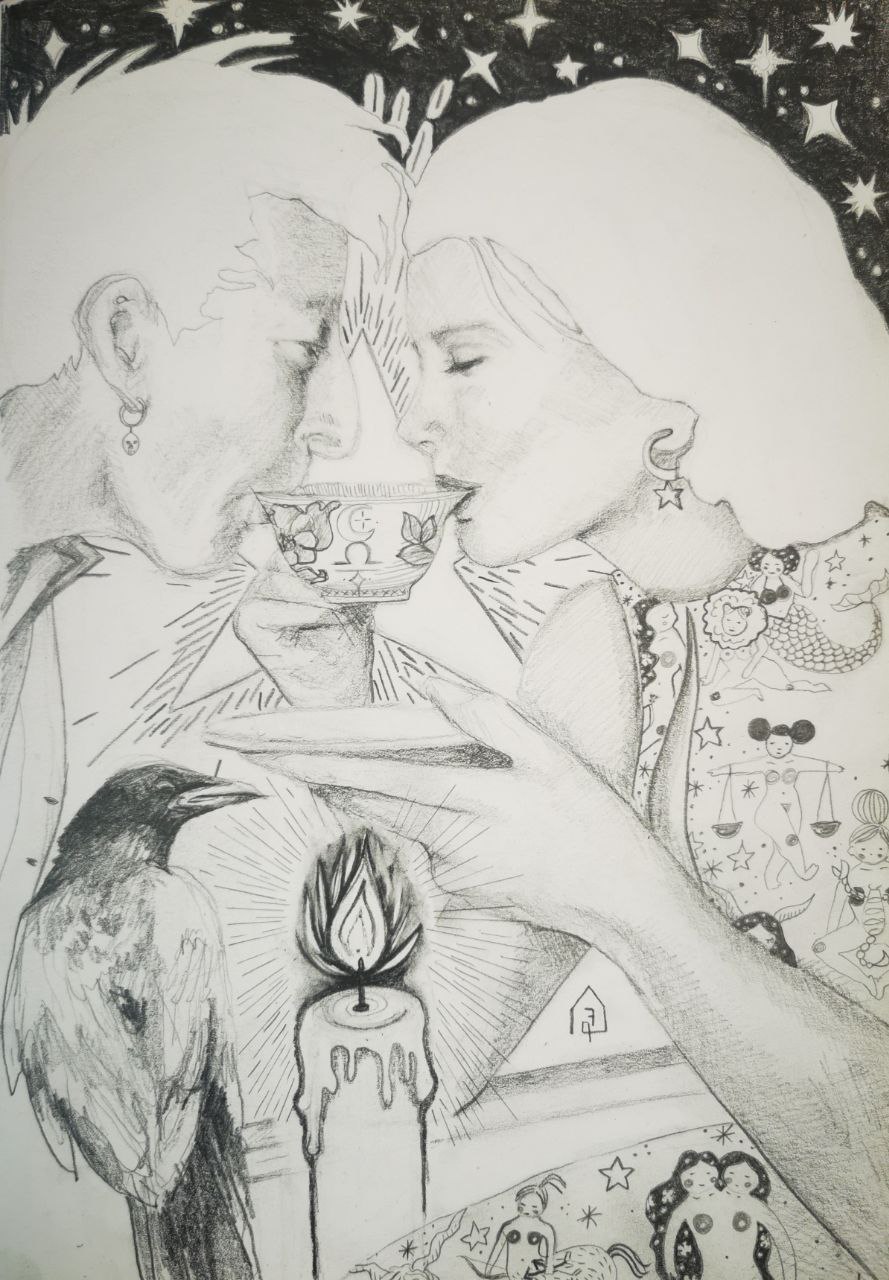 dessin crayon couple complice maison 7 astro