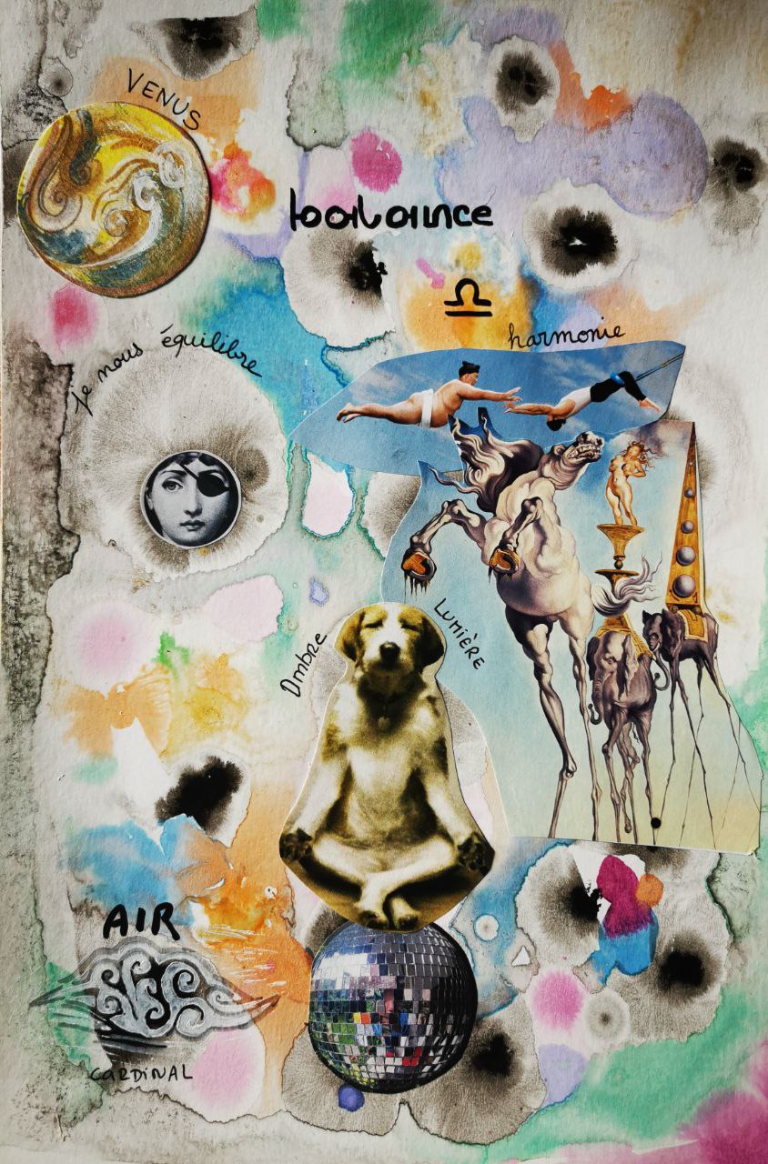 encre et collage signe astro balance
