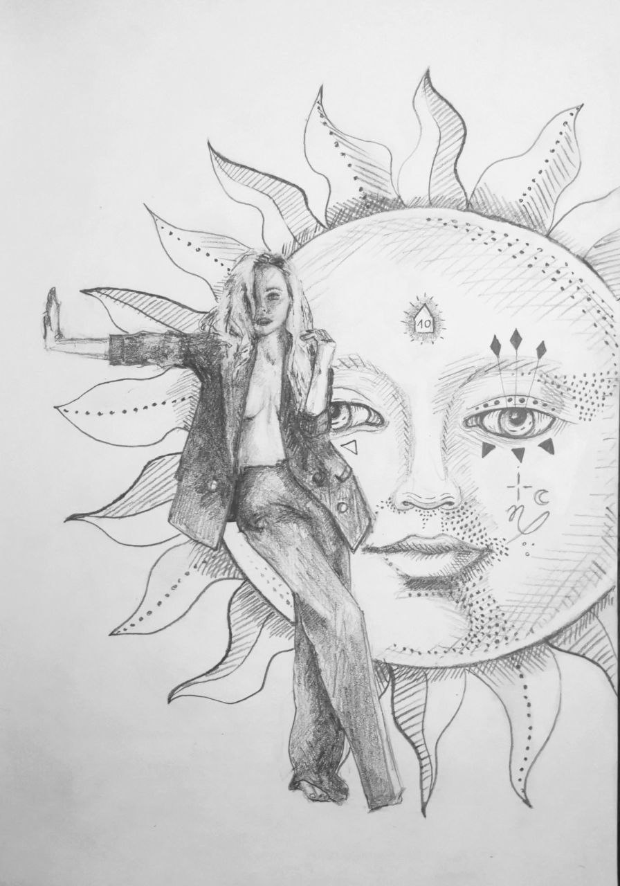 dessin crayon femme active et soleil maison 10 astro