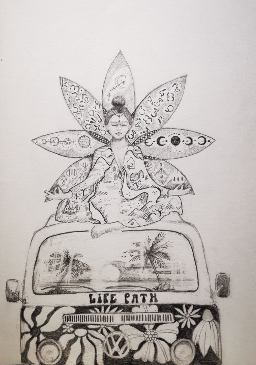 dessin crayon voyage en van maison 9 astro