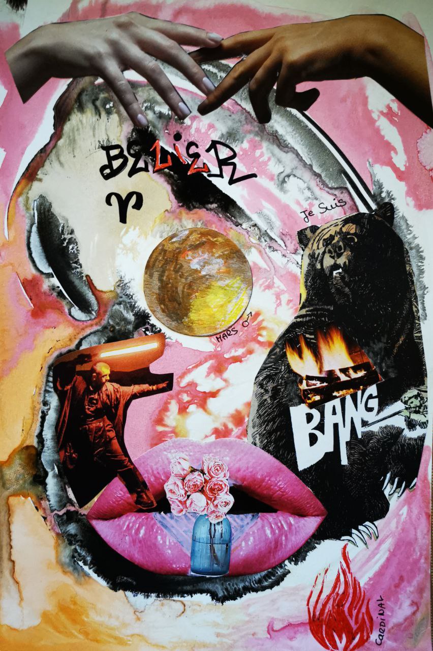 encre et collage signe astro bélier