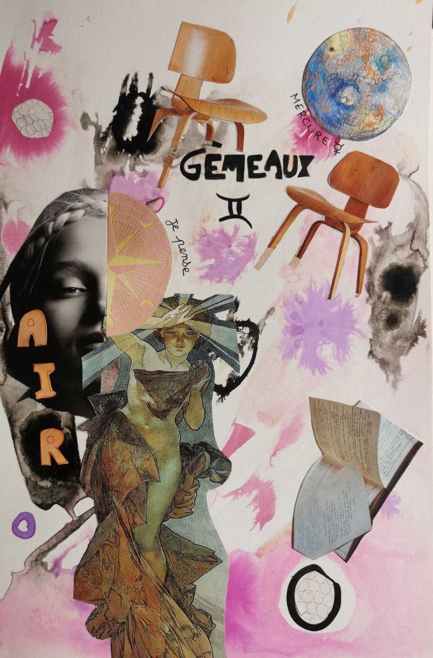 signe astro gémeaux encre et collage signe astro gémeaux
