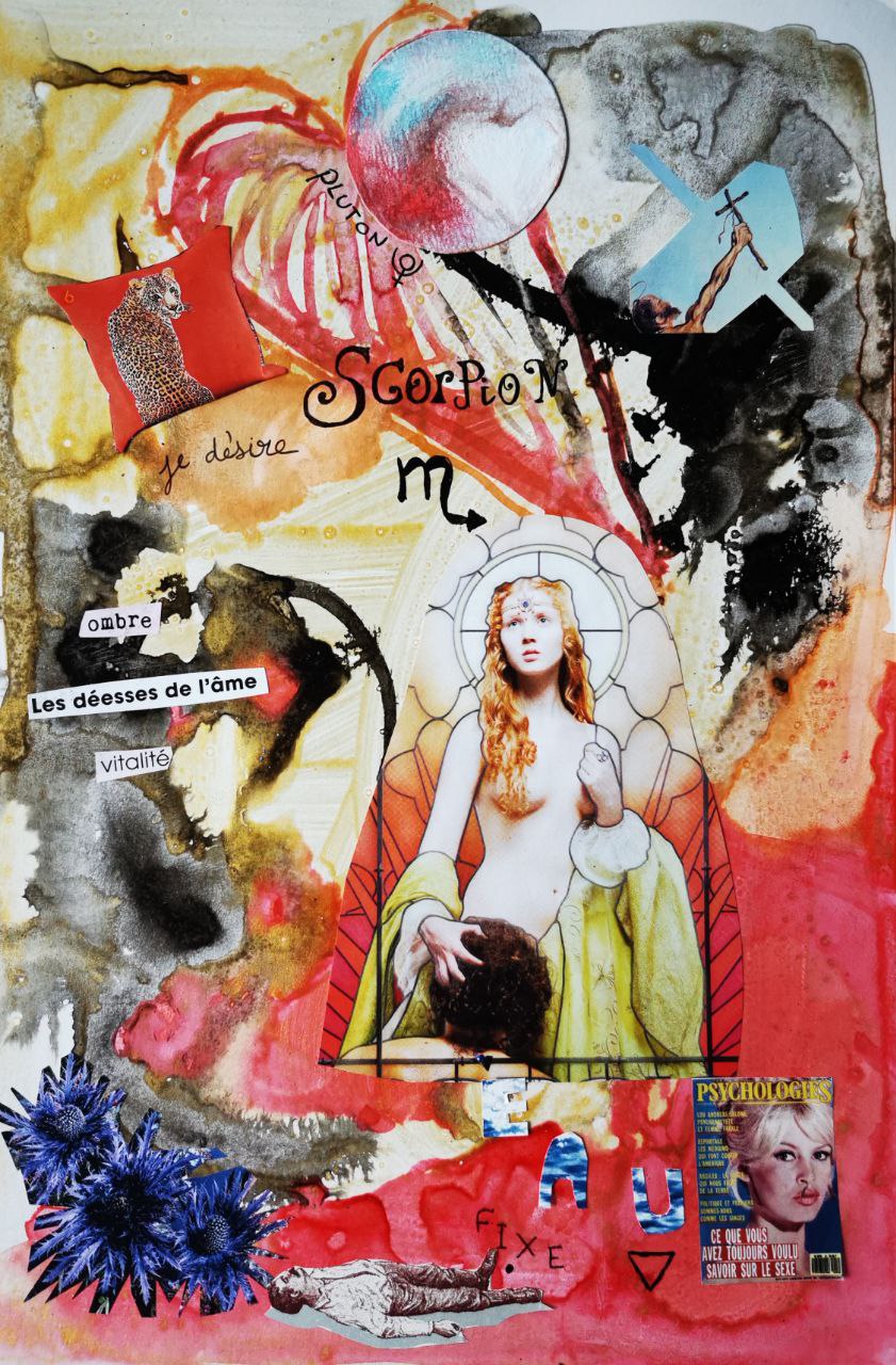 encre et collage signe astro scorpion