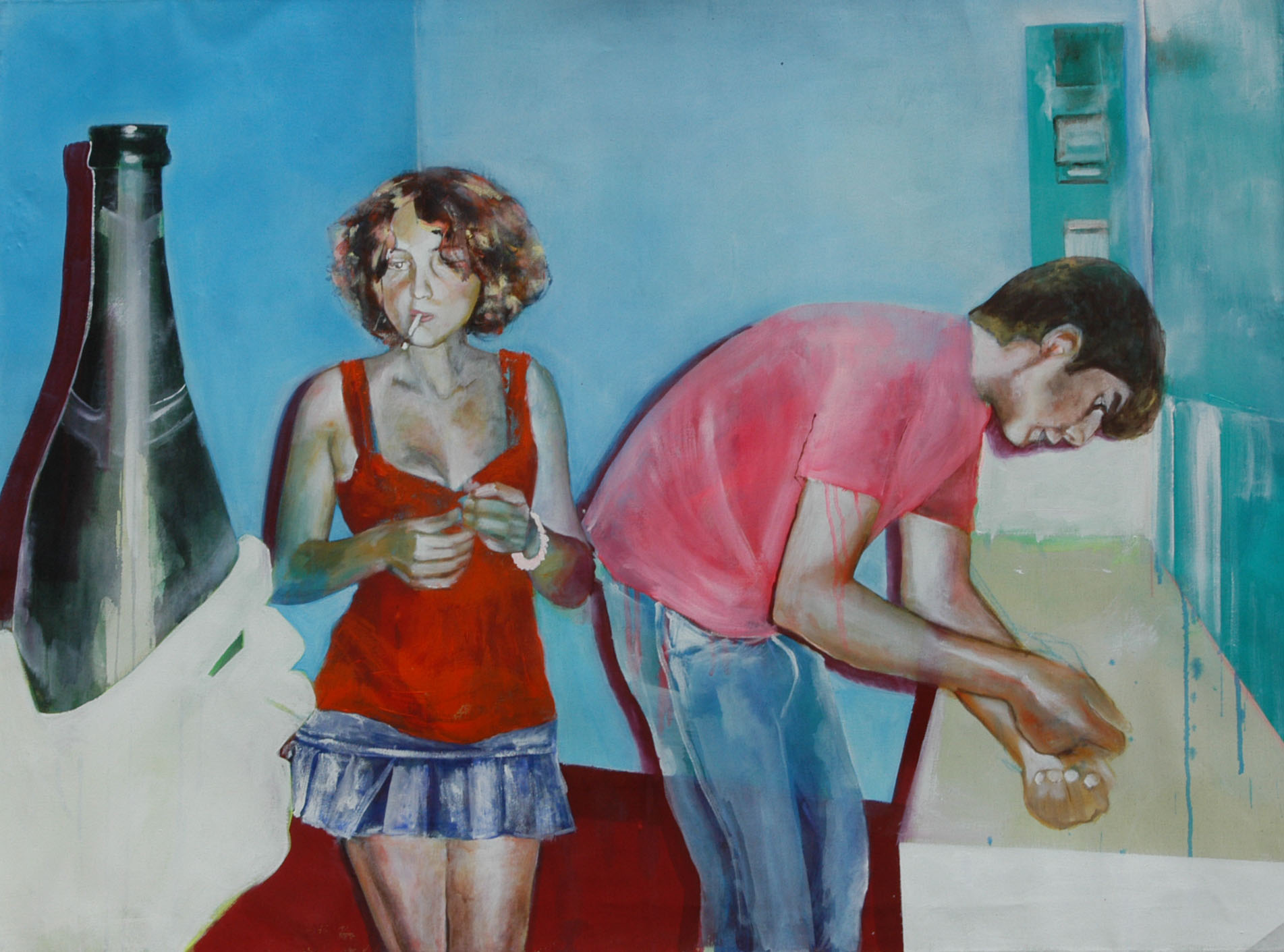 peinture de 2 personnes se préparant pour une fête