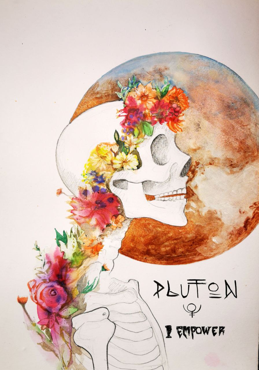 pluton squelette en fleur devant pluton