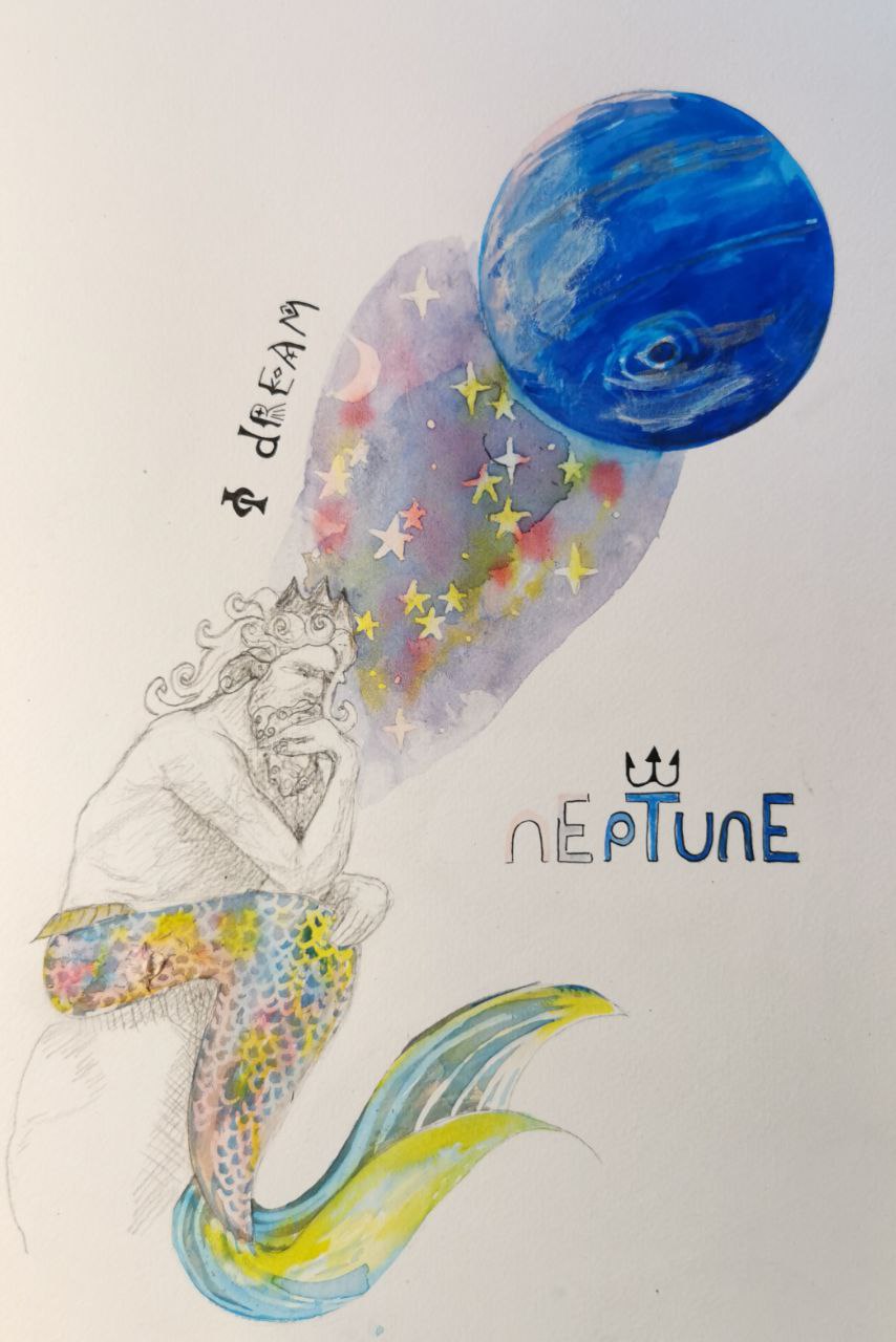 neptune poseïdon réfléchissant devant neptune