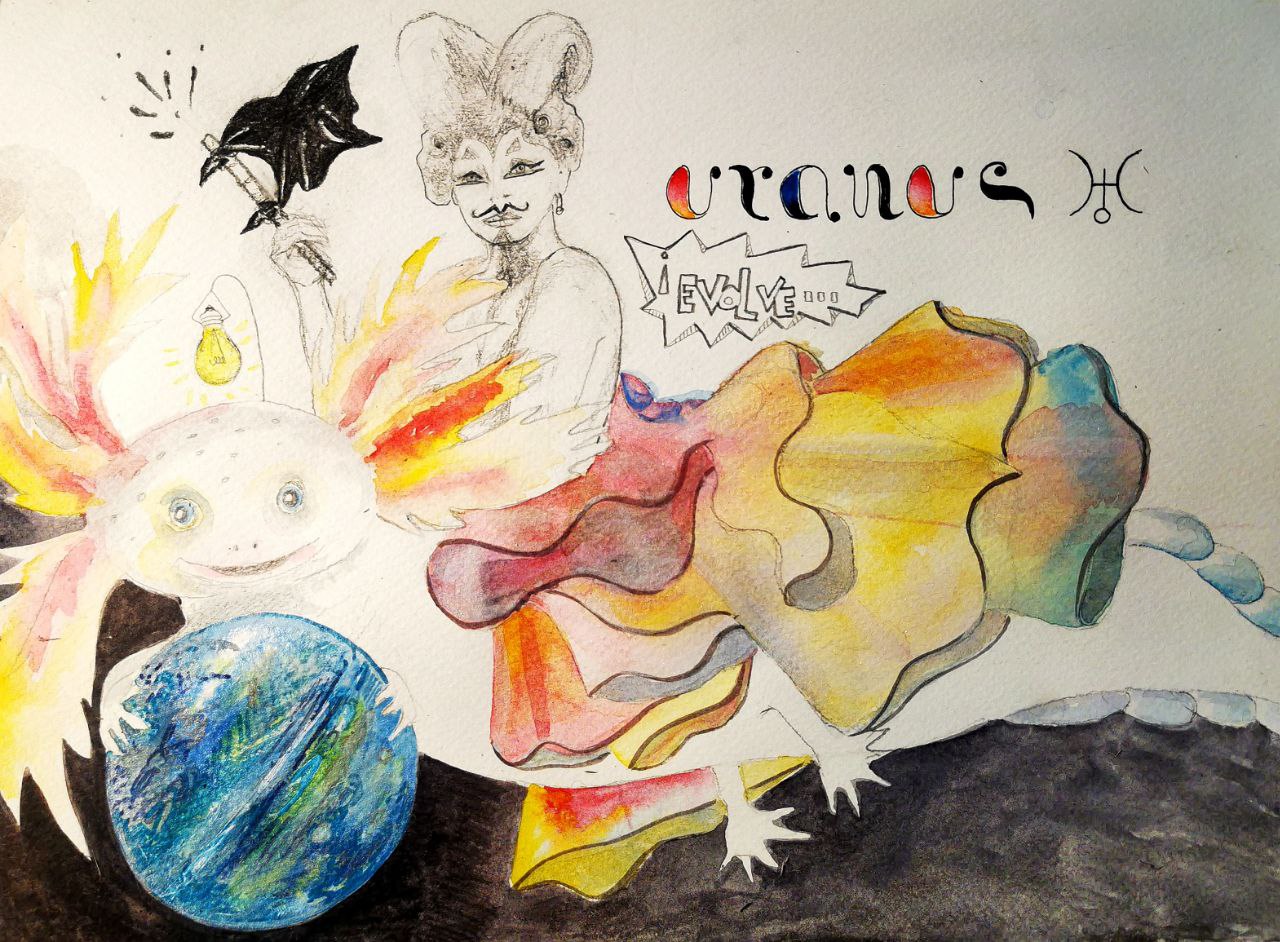 uranus personnage chevauchant un triton tenant uranus