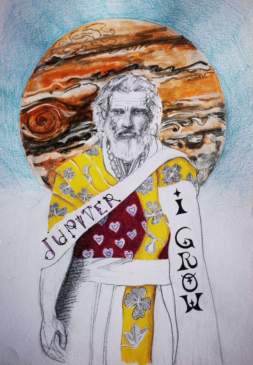 jupiter homme sage devant planète jupiter